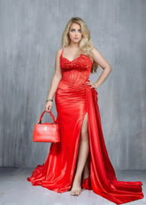 Christie | Trumpet/Mermaid Sweetheart Neck Red Lace Plus Size Prom Dress with Slit - Red - PromDressClub